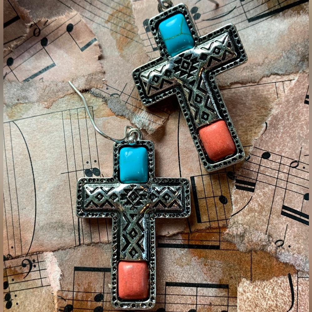 Cross Turquoise Earrings|Cross Earrings |Boho Dangle Earrings |Boho Earrings